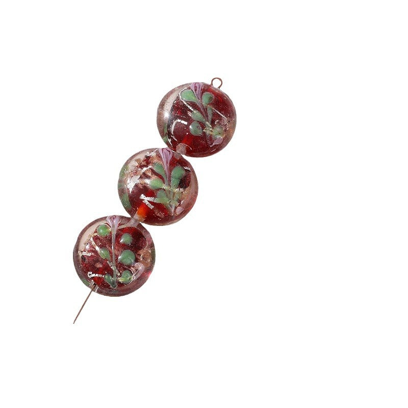 Lampwork Glass Beads Round 20mm Vintage Hand Painted Flower Pattern 10pcs 5