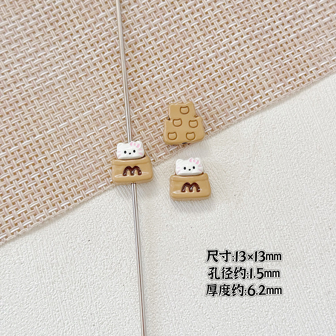 Cat and Bear Candy Painted Metal Beads 13 16mm Glossy 10pcs 9
