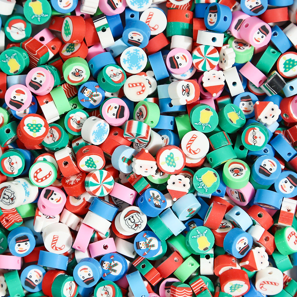 Flat Round Clay Beads 9mm Christmas Multicolor Festive 100pcs 5