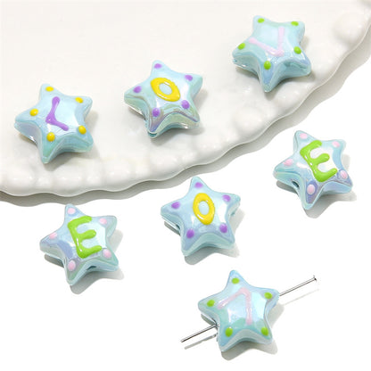 Hand Painted Star Acrylic Beads 19x12mm Pastel Letter 2pcs 7