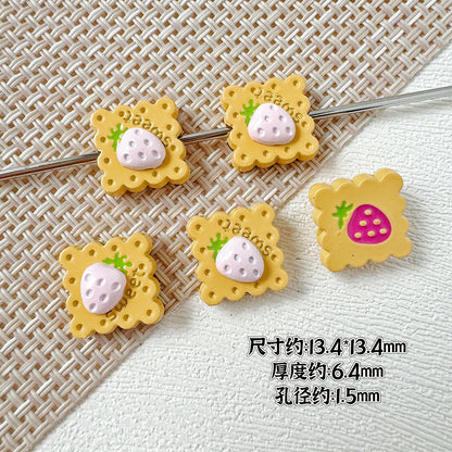 Strawberry and Mouse Metal Beads 13mm Pastel Painted Cookie Design 10pcs 11