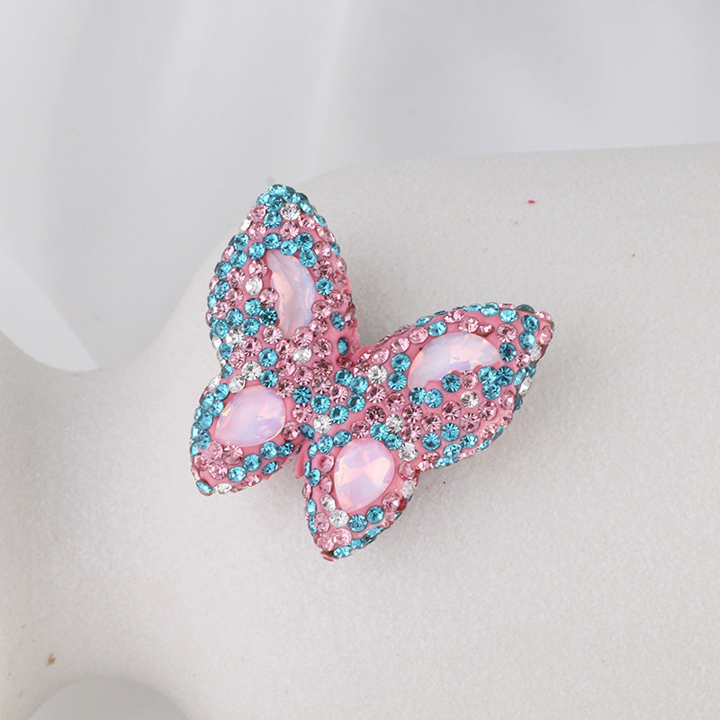 Polymer Clay Butterfly Rhinestone Beads 36mm Napal Style 2pcs 9