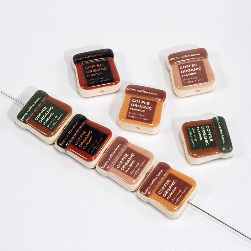 Square Acrylic Beads 19mm Coffee Bag Design 10pcs 2