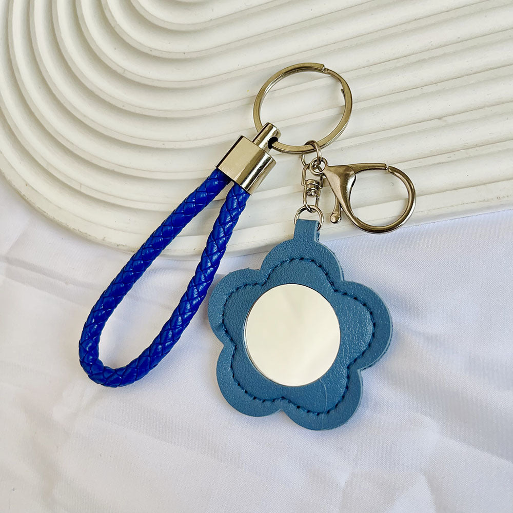 Colorful PU Leather Flower Mirror Wristlet Keychain 3pcs 14