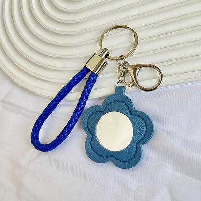Colorful PU Leather Flower Mirror Wristlet Keychain 3pcs 14