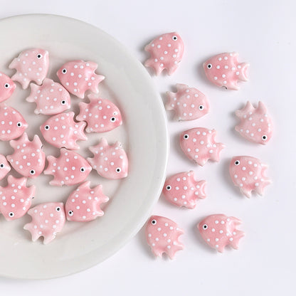 Polka Dotted Fish Ceramic Beads 21mm Colorful Glazed 5pcs 3