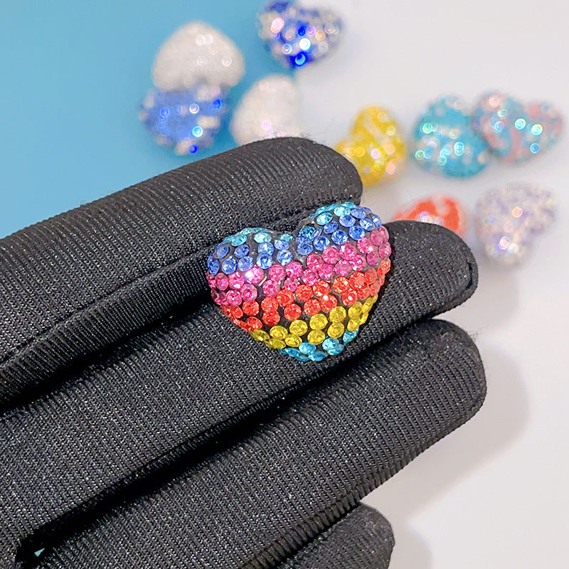 Rhinestone Heart Clay Beads 24mm Colorful Shamballa 6pcs 21