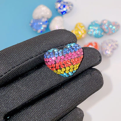 Rhinestone Heart Clay Beads 24mm Colorful Shamballa 6pcs 21