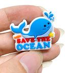 Silicone Focal Beads Blue Whale Save The Ocean Text 20pcs 4