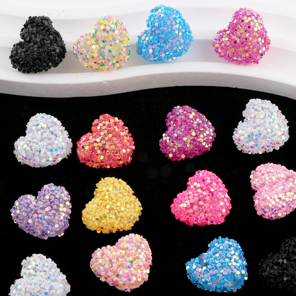 Iridescent Heart Clay Beads 20mm Sequin Wrapped Mixed Colors 20pcs 3