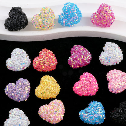 Iridescent Heart Clay Beads 20mm Sequin Wrapped Mixed Colors 20pcs 3