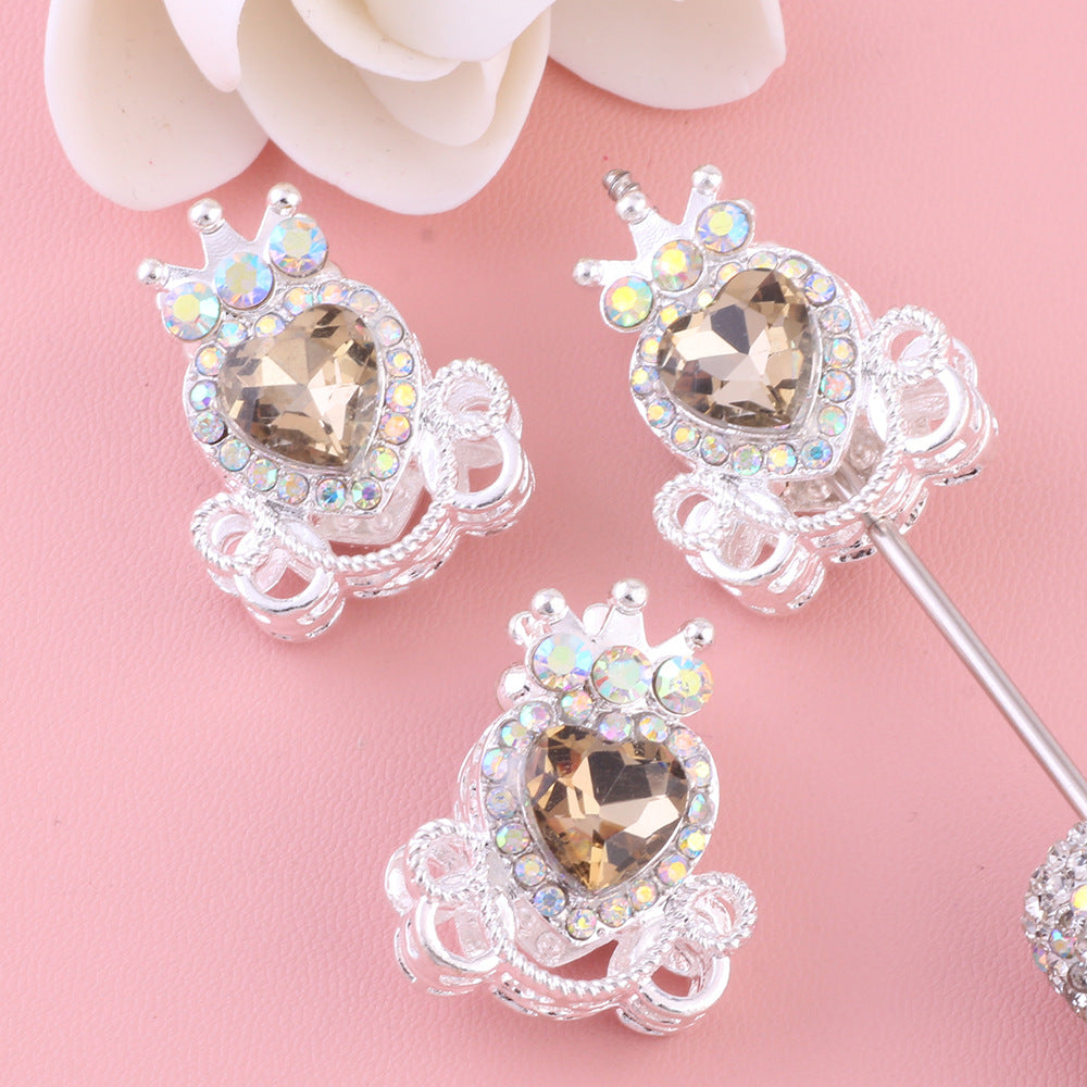 Heart Pumpkin Carriage Rhinestone Beads 28mm Alloy Pave Multi Color 5pcs 11