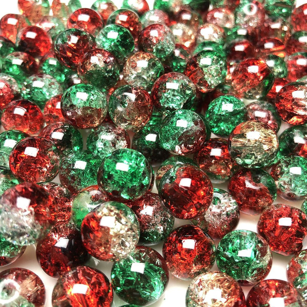 Crackle Glass Beads 8mm Christmas Red Green Clear 20pcs