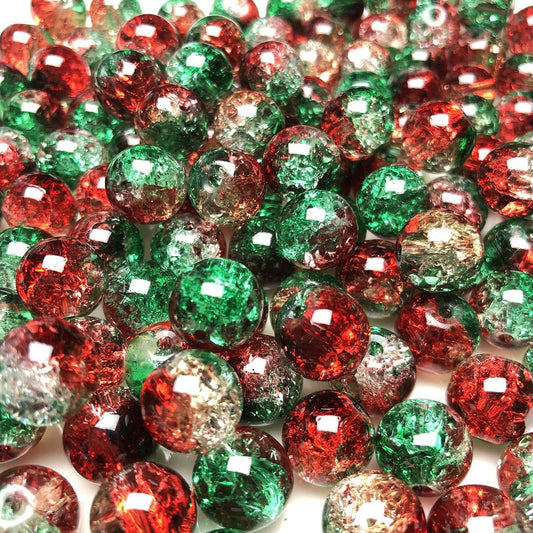 Crackle Glass Beads 8mm Christmas Red Green Clear 20pcs