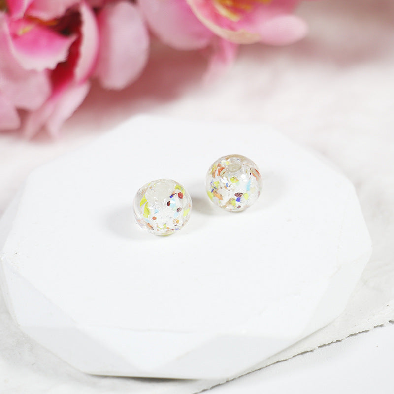 Lampwork Glass Beads Round 10/12mm Floral Silver Foil Filled 10pcs 13