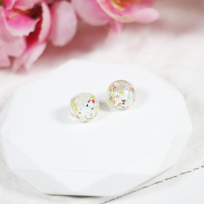 Lampwork Glass Beads Round 10/12mm Floral Silver Foil Filled 10pcs 13