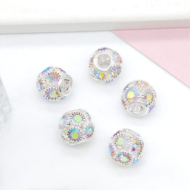 Metal Rhinestone Hollow Spacer Beads 8mm 50pcs 8