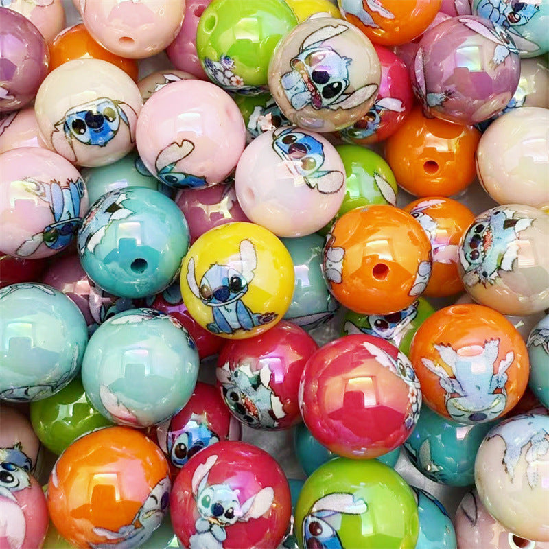 Plating Round Acrylic Beads 16mm Cute Cartoon Print 50pcs 5