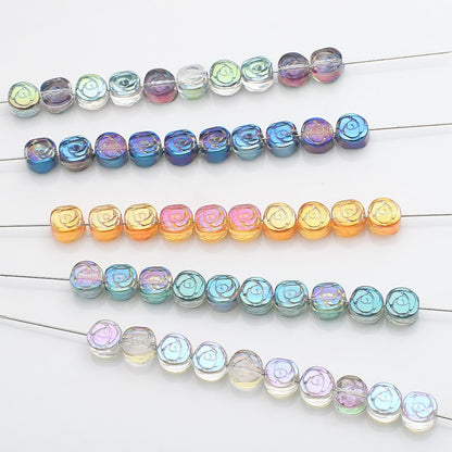Electroplated Rose Glass Beads 6mm Small Etched Floral 50pcs 3