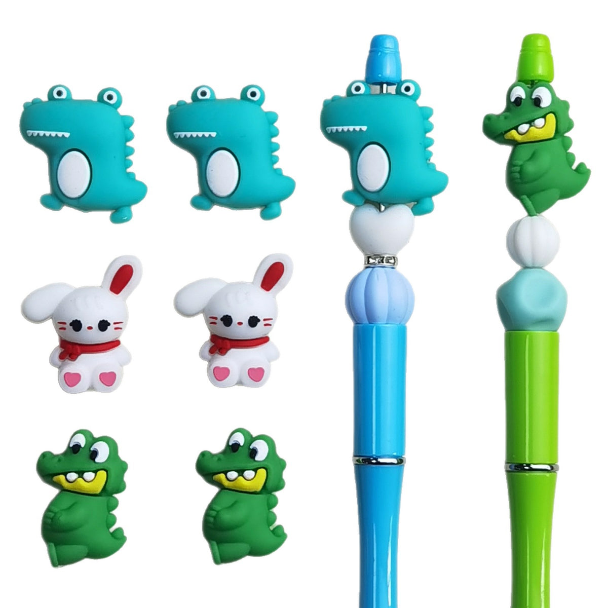 Silicone 3D Focal Beads Animal Dinosaur Bunny Raised Eye Detail 20pcs
