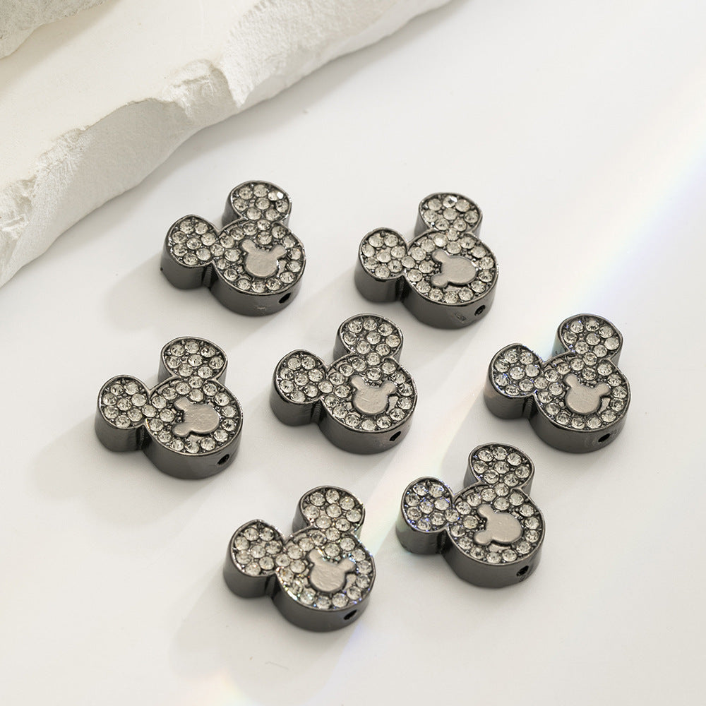 Double Sided Mickey Head Rhinestone Beads 11x16mm Zinc Alloy 10pcs 8