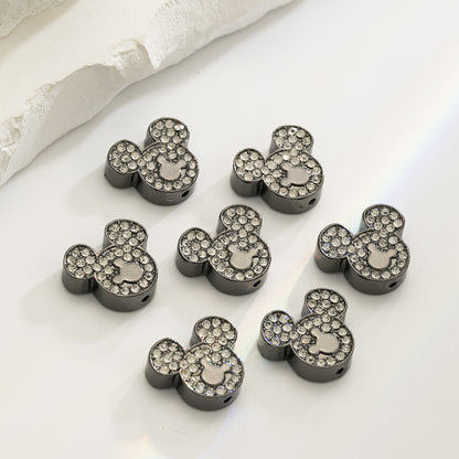 Double Sided Mickey Head Rhinestone Beads 11x16mm Zinc Alloy 10pcs 8