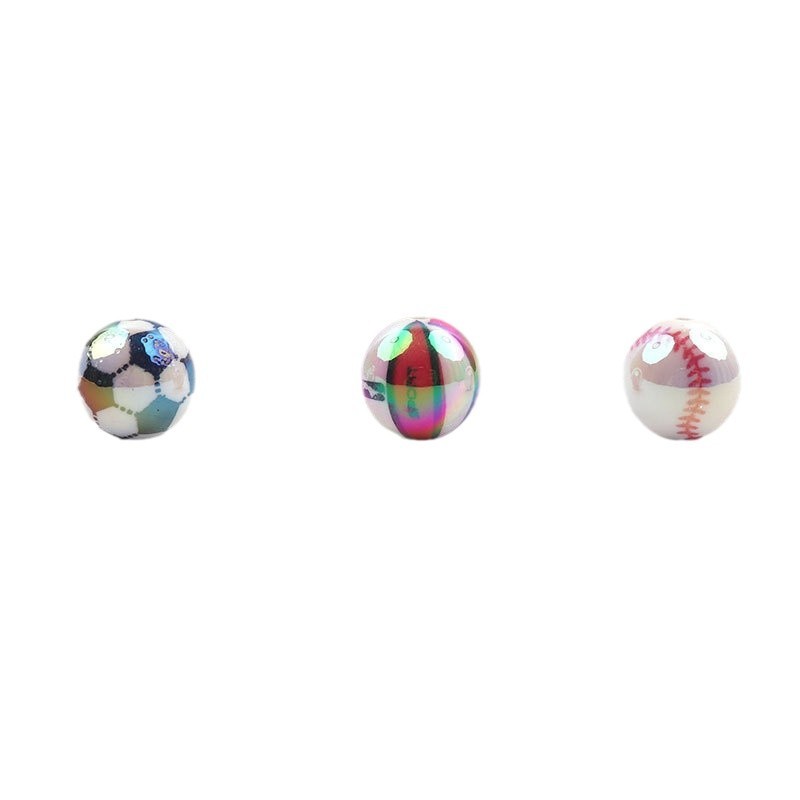 Plating Round Acrylic Beads 16mm UV Sports Ball Pattern 20pcs 5