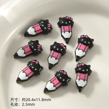 Kitten Series Metal Beads Black and Pink Enamel Alloy 10pcs 10