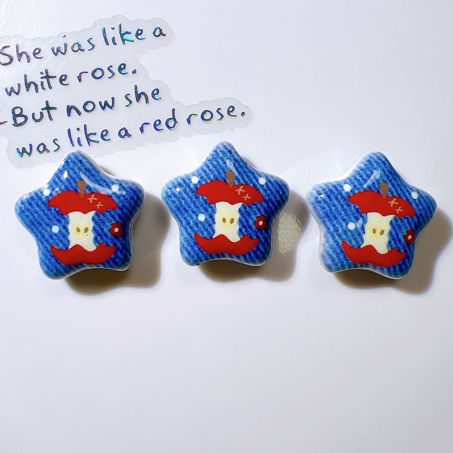Denim Blue Star Acrylic Beads 26mm Glossy Red Accents 10pcs 9
