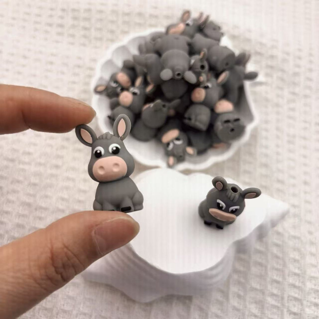 Silicone 3D Focal Beads Donkey Soft Gray with Pink Snout 20pcs 3