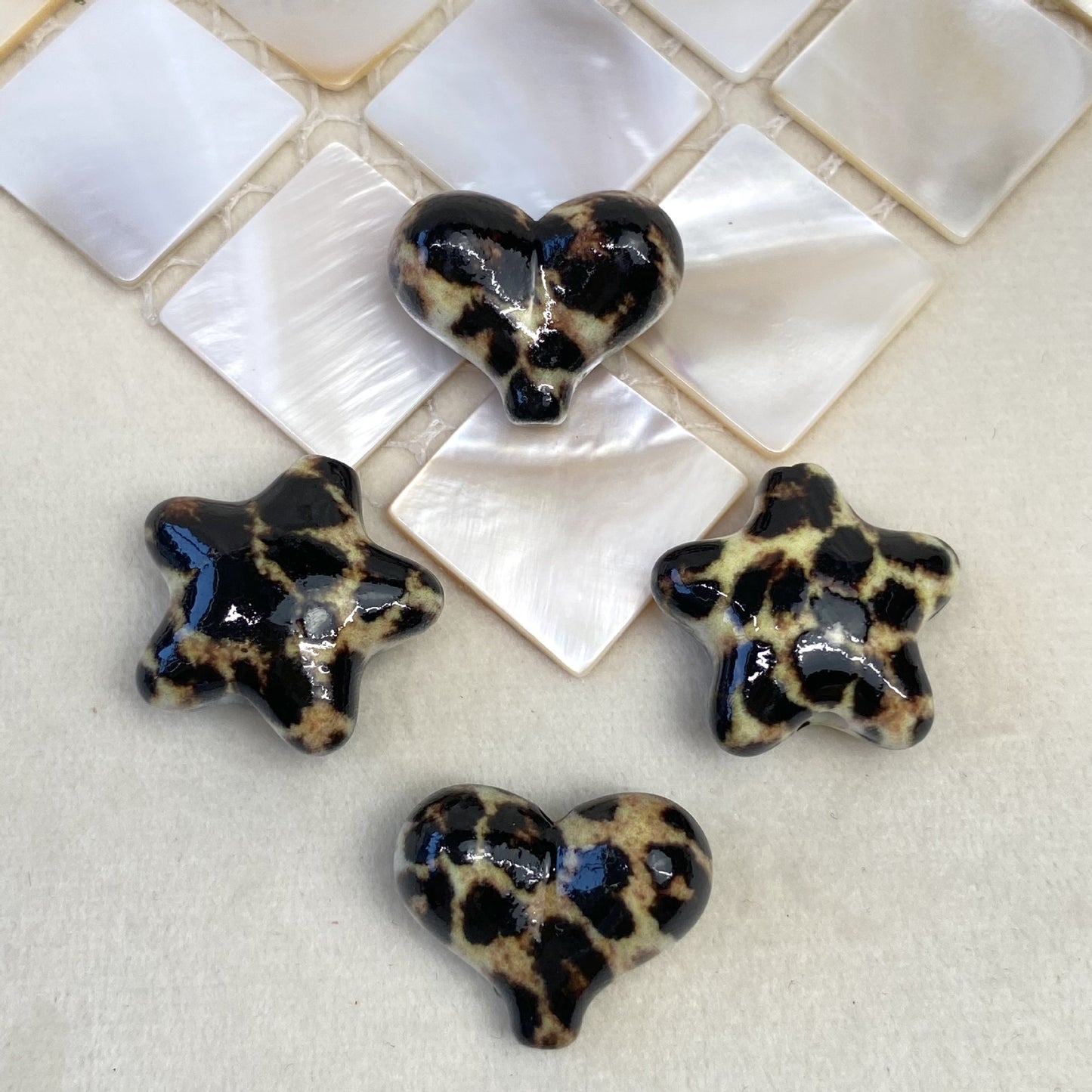Leopard Print Heart Star Acrylic Beads 20mm Mixed Colors 50pcs 11