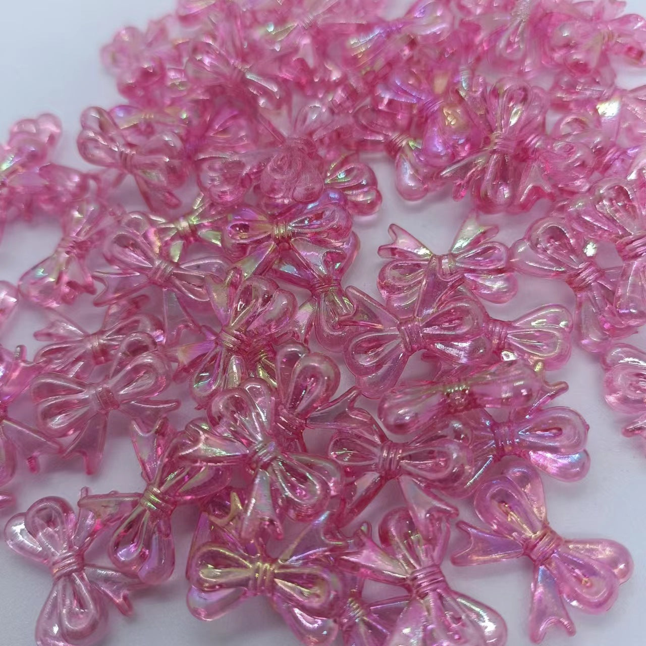 Colored Clear Bow Ribbon Acrylic Beads 18mm Translucent 100pcs 21