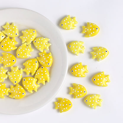 Polka Dotted Fish Ceramic Beads 21mm Colorful Glazed 5pcs 9