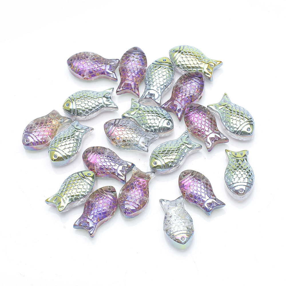 Electroplated Transparent Fish Glass Beads 8x15mm 30pcs 7