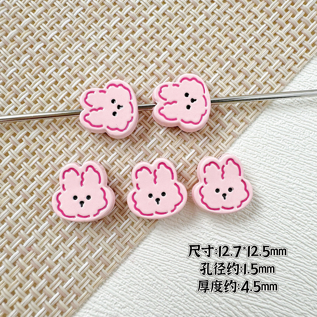 Rabbit and Bear Painted Metal Beads Glossy Finish Bulk 10pcs 7