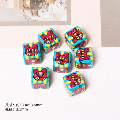 Cheerful Cartoon Animal Printed Acrylic Square Beads 13mm 20pcs 6