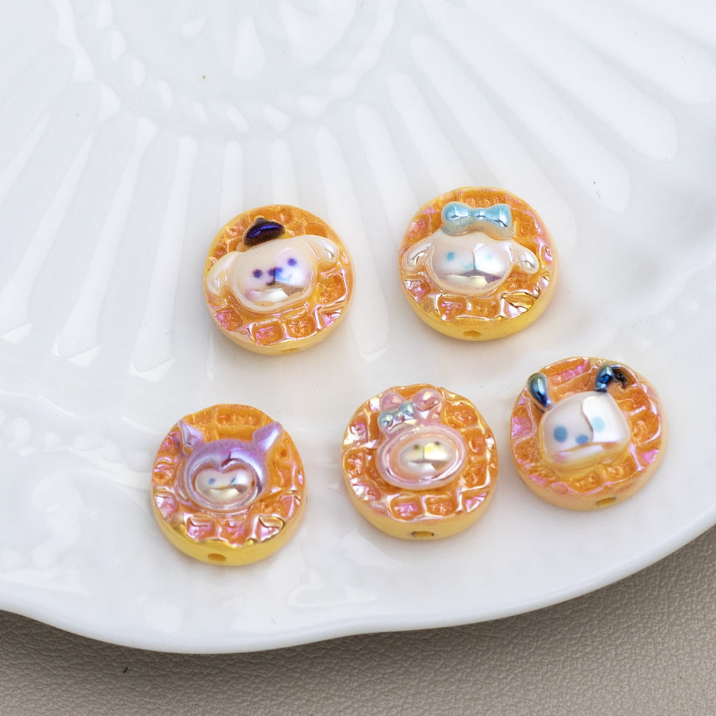Plating Sanri Waffle Biscuit Resin Beads 13mm Glossy Gold 20pcs