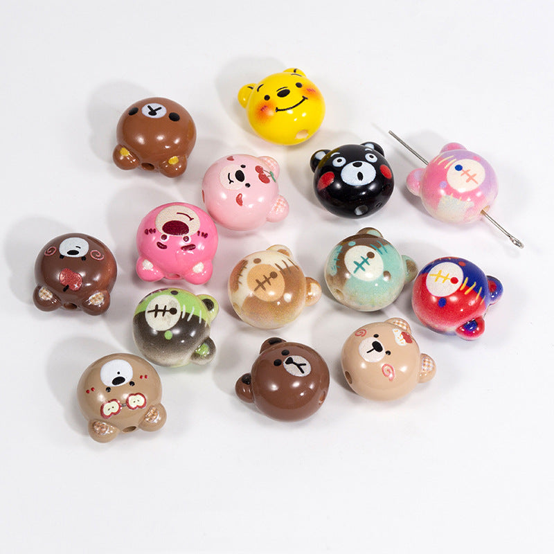 Cartoon Character Bear Head Acrylic Beads 17mm Colorful 10pcs 5