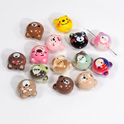 Cartoon Character Bear Head Acrylic Beads 17mm Colorful 10pcs 5