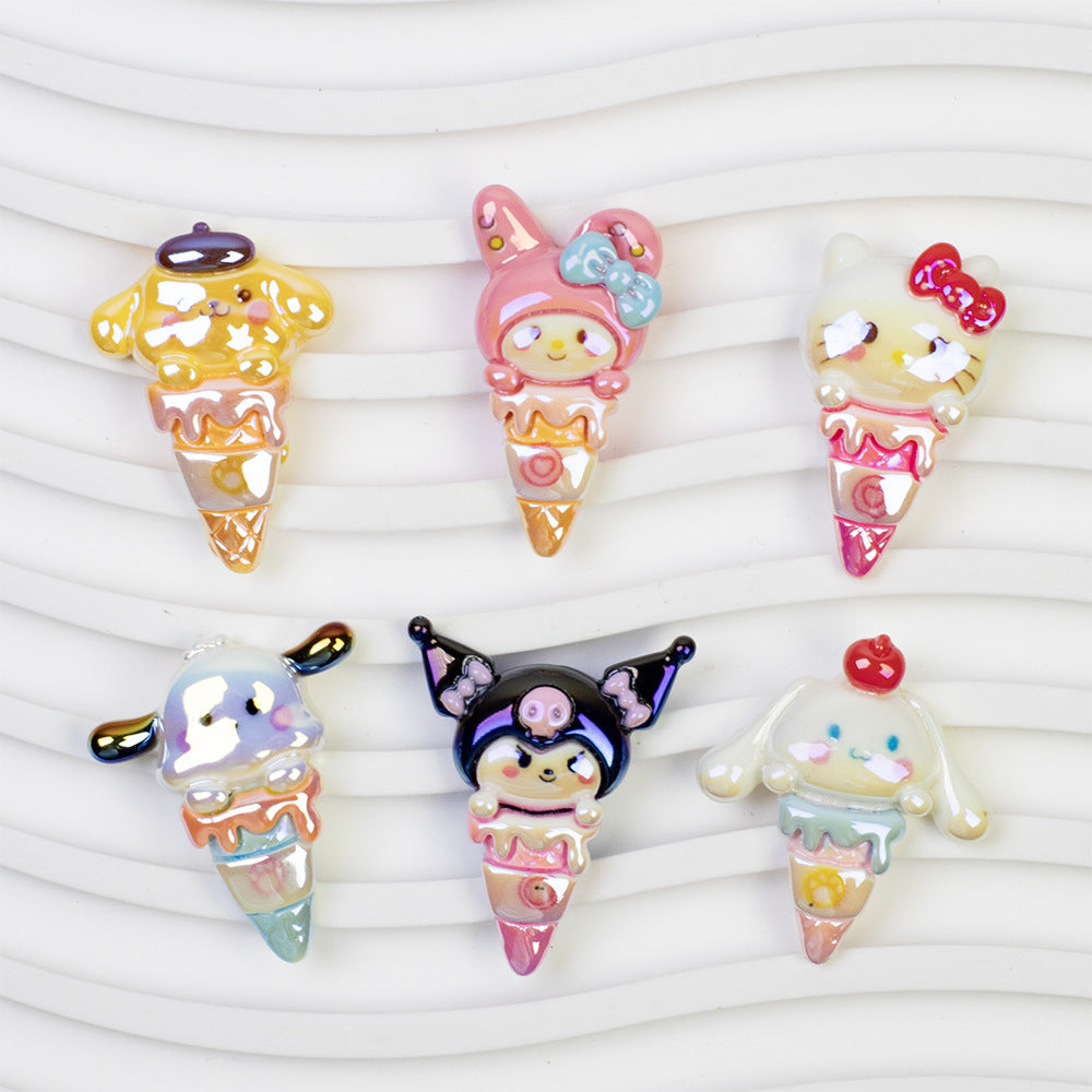 Ice Cream Character Resin Beads Glossy Pastel Colors 20pcs