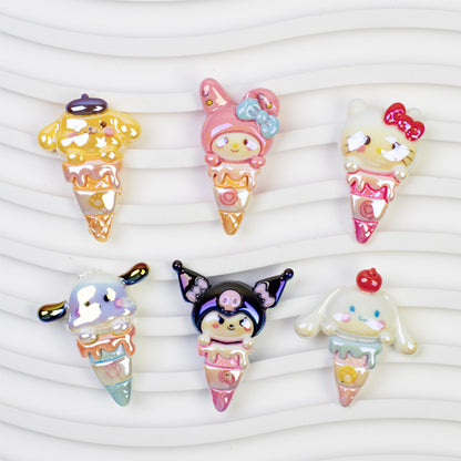 Ice Cream Character Resin Beads Glossy Pastel Colors 20pcs