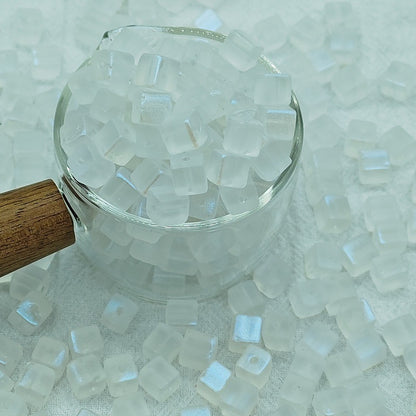 Transparent Sugar Cube Glass Beads 7mm Frosted Pastel 50pcs 6