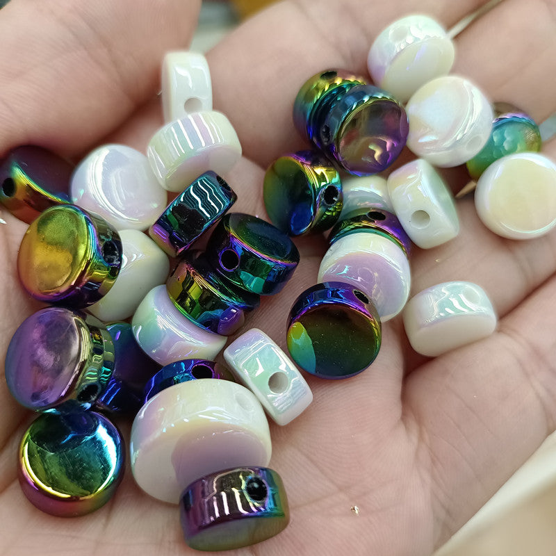 Plating Flat Round Acrylic Beads 12mm Solid Color 250pcs 4