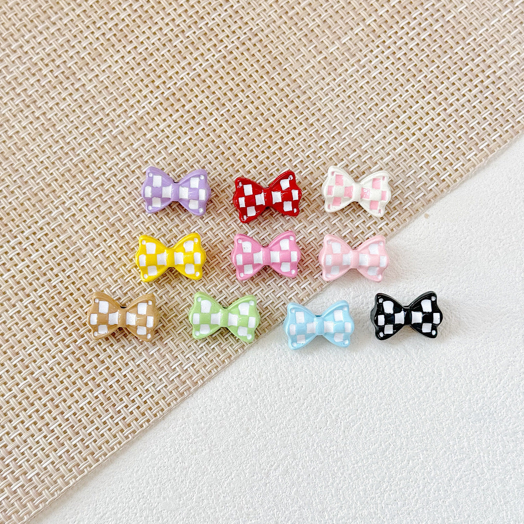 Bow Metal Beads 17mm Baking Painted Checkered Pattern 10pcs 14