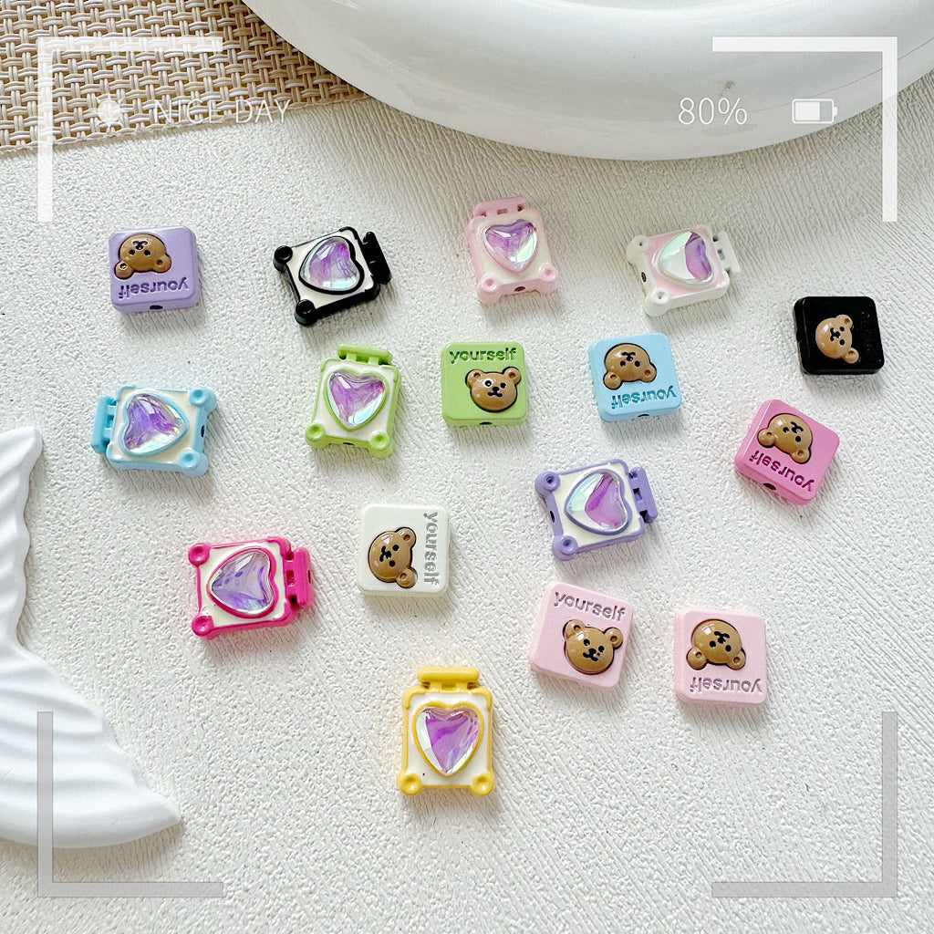 Square Teddy Bear and Luggage Metal Beads 12mm Colorful Painted 10pcs 4