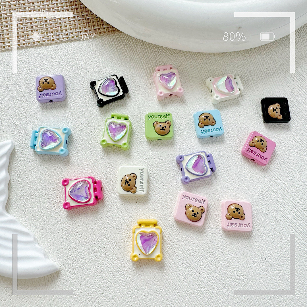 Square Teddy Bear and Luggage Metal Beads 12mm Colorful Painted 10pcs 4