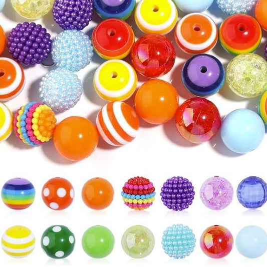 Bubblegum Beads 20mm Rainbow Glossy Striped Polka Dot Chunky Mix 50pcs