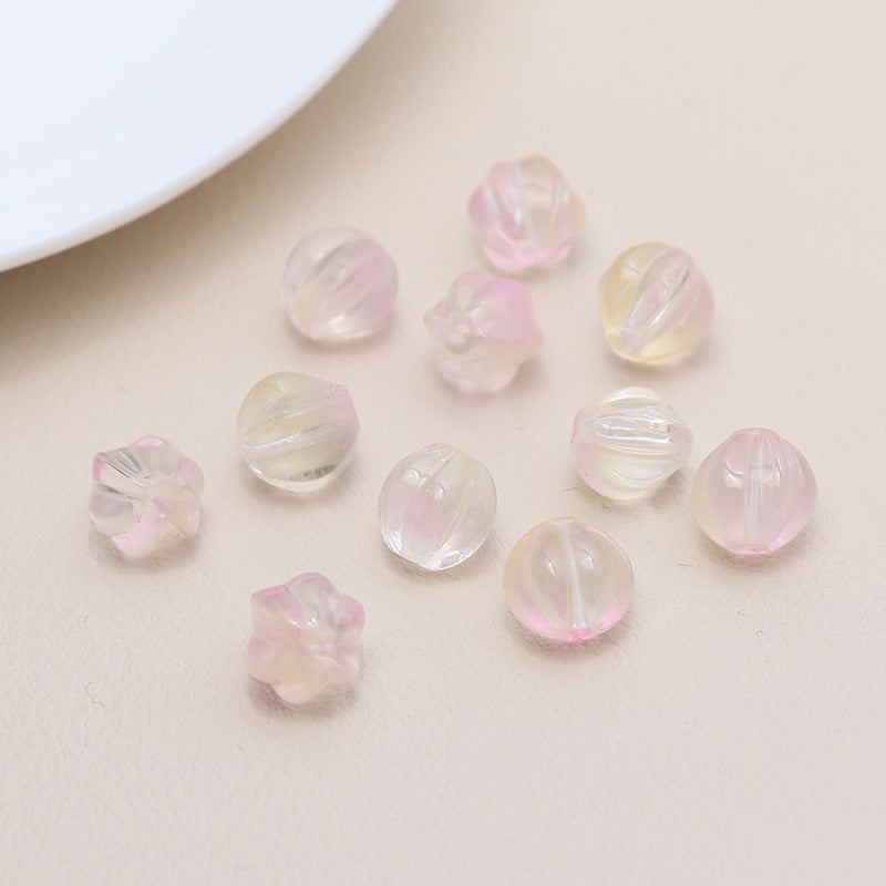 Czech Glass Beads Ribbed Vintage Style 8mm Transparent Pastel 10pcs 16