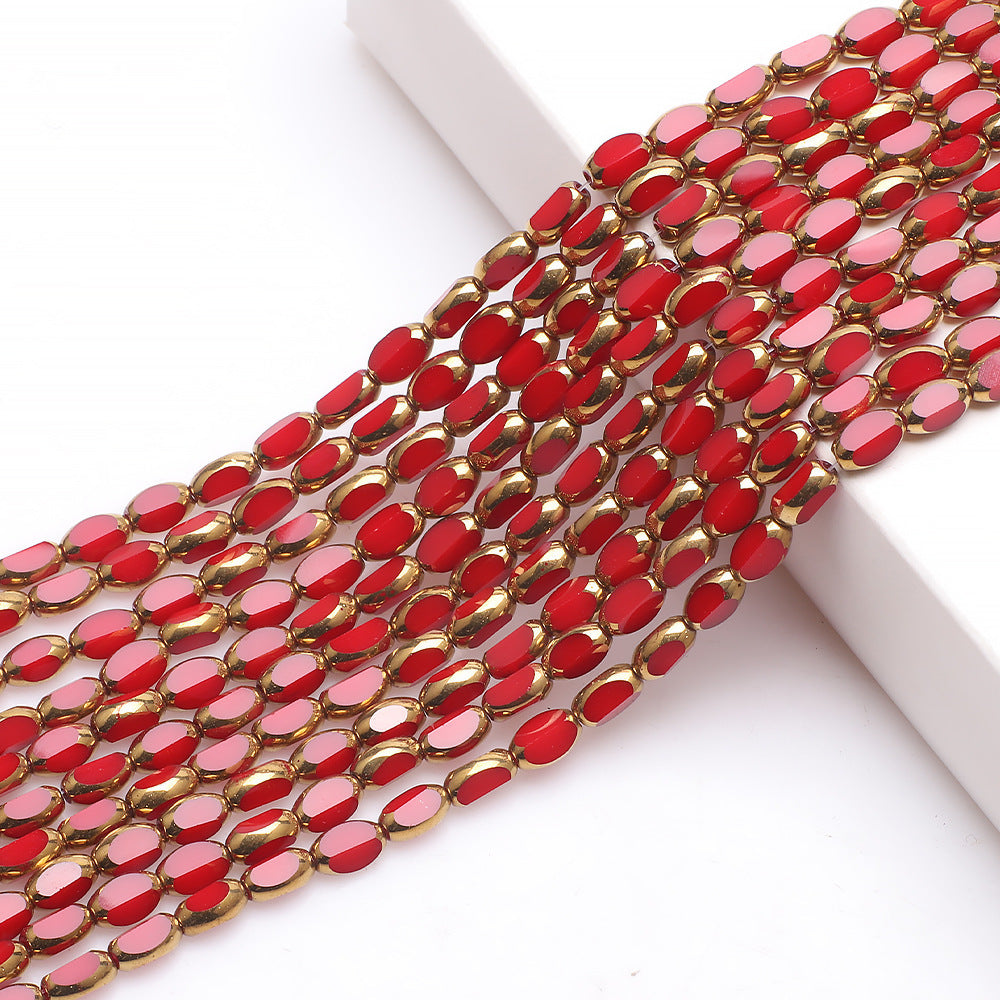 Gilded Oval Seed Glass Beads 4x6mm Plated Gold Frame 96pcs 22