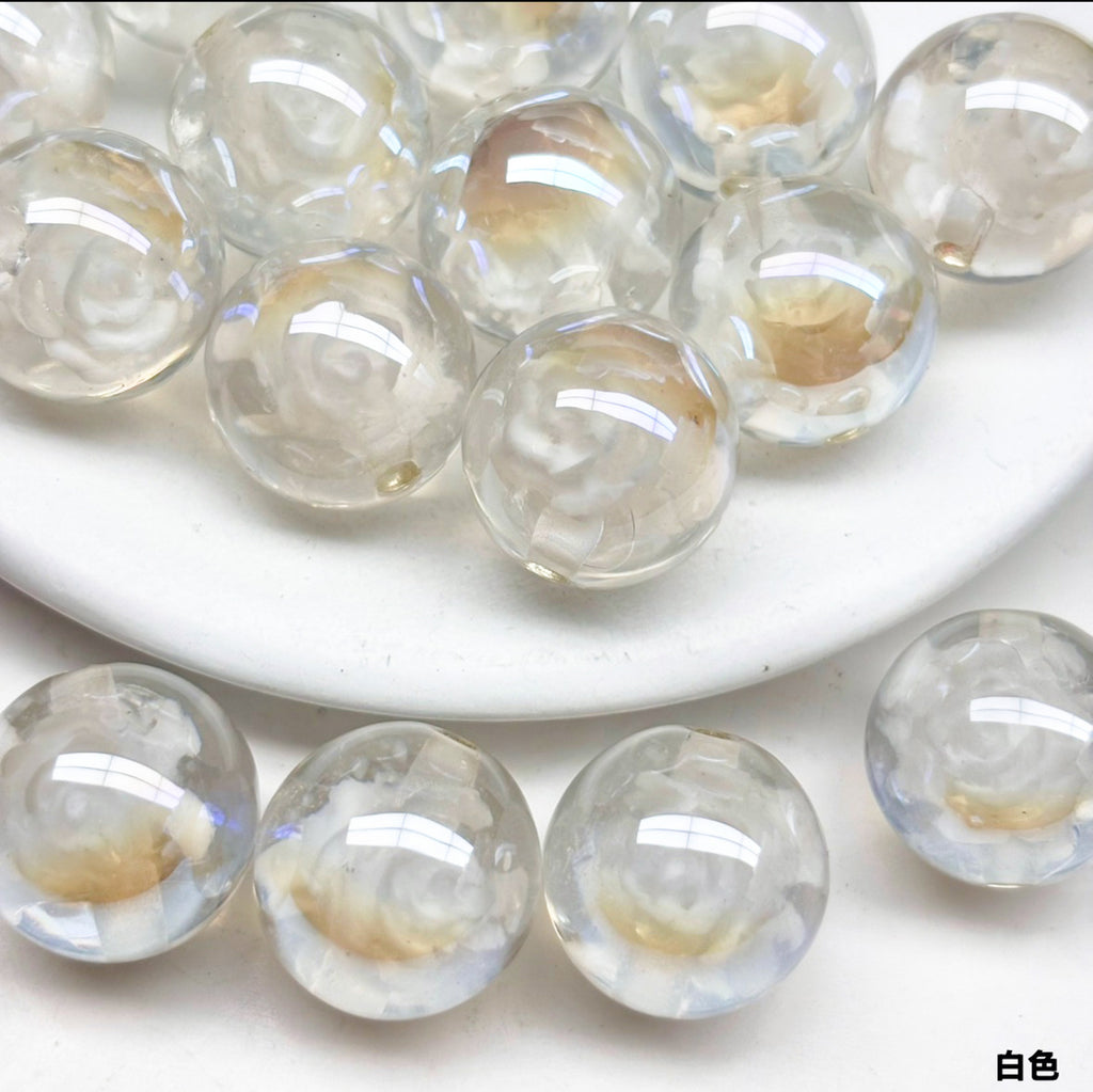 Clear Glazed Rose Resin Beads 16mm Round Decorative 10pcs 6